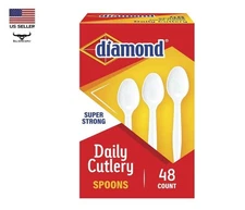 Diamond Plastic Spoons - 48 Count Box - Super Strong Daily Disposable Cutlery