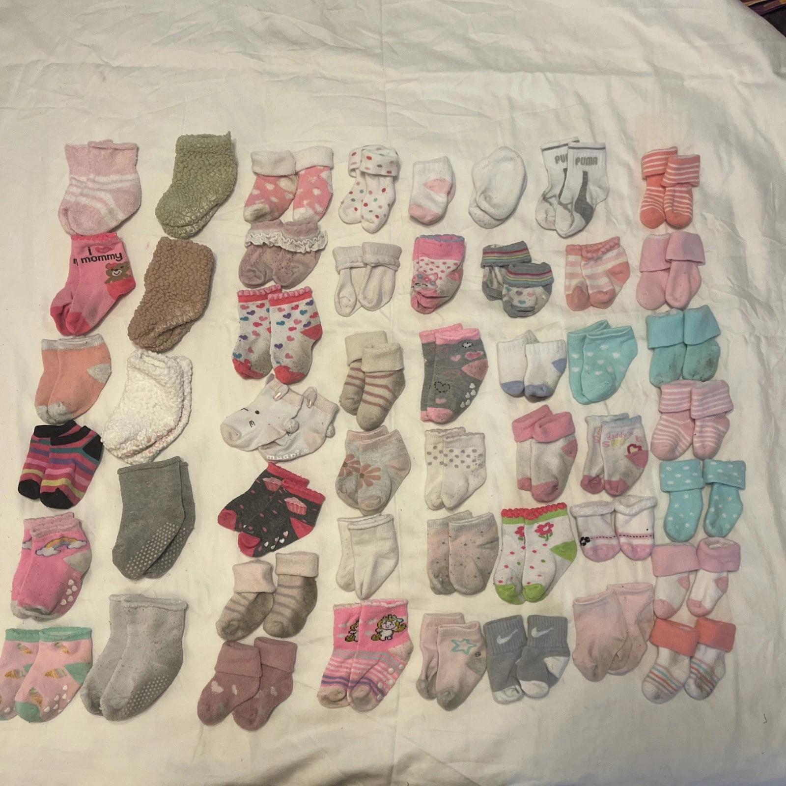 Baby Girl Sock Lot-49pairs-Nike Puma Pink Stars Bear Hearts Flower Purple Soft
Opens in a new window