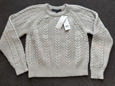 Image of French Connection Knit Jumper With Cable Pattern Light Grey Size M BNWT