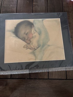 Bessie Pease Gutmann Lithograph Art Deco Vintage Ephemera Matted Print Baby
