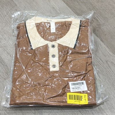 Camel Beige Polo Shirt Collared Button Solid Regular Fit Men's Size L