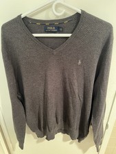 Polo Ralph Lauren Pima Cotton V Neck Sweater Men's Large Gray Long Sleeve
