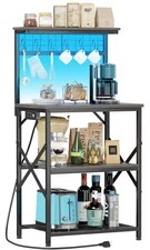 Bakers Rack with Power Outlet and LED Light, Small Coffee Bar Station with 4 ...