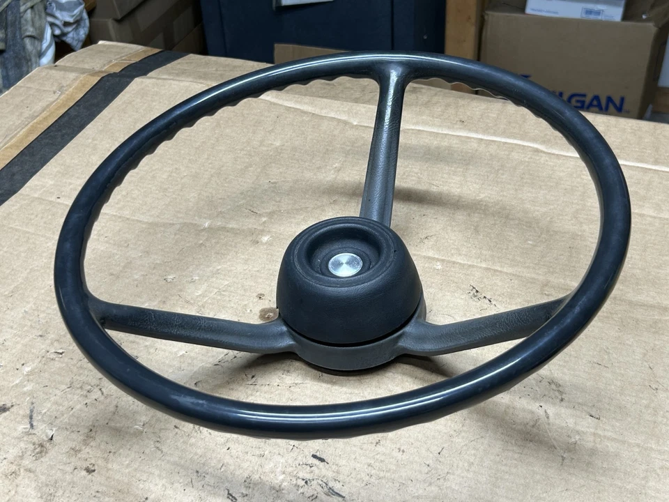 72-80 Dodge D100 W100 Truck - Steering Wheel + Horn Button BLACK oem Ramcharger - Image 3 of 4