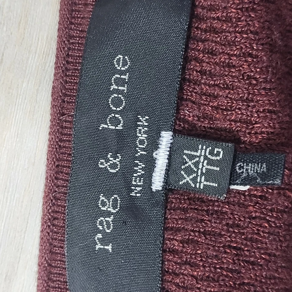 Rag & Bone Sweater Mens 2XL Burgundy  Wool Blend Finch Ribbed Crew Neck - Image 3 of 4