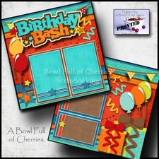 BIRTHDAY BASH boy  2 premade scrapbook pages 12X12 printed layout CHERRY 0281