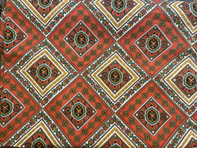 Cotton Fabric Orange Green White Yellow Gold Geometric Designs 1 1/2 yards x 44''