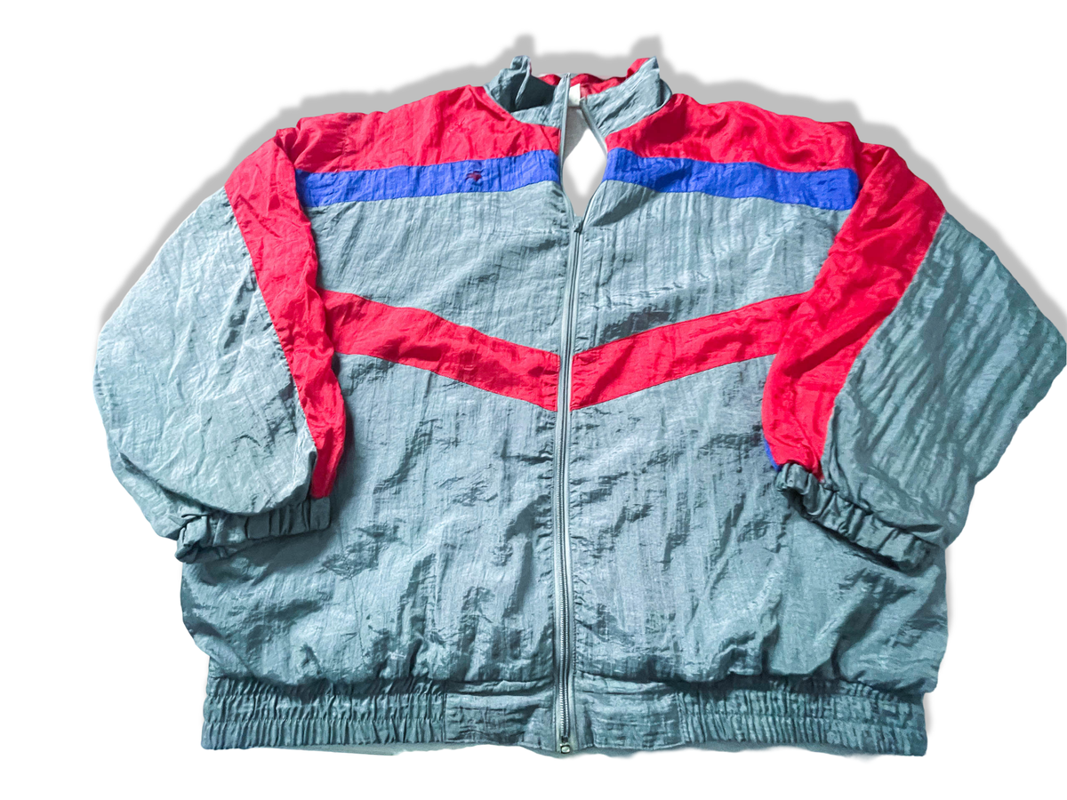 Vintage Men's grey colorblock large full zip shell track top