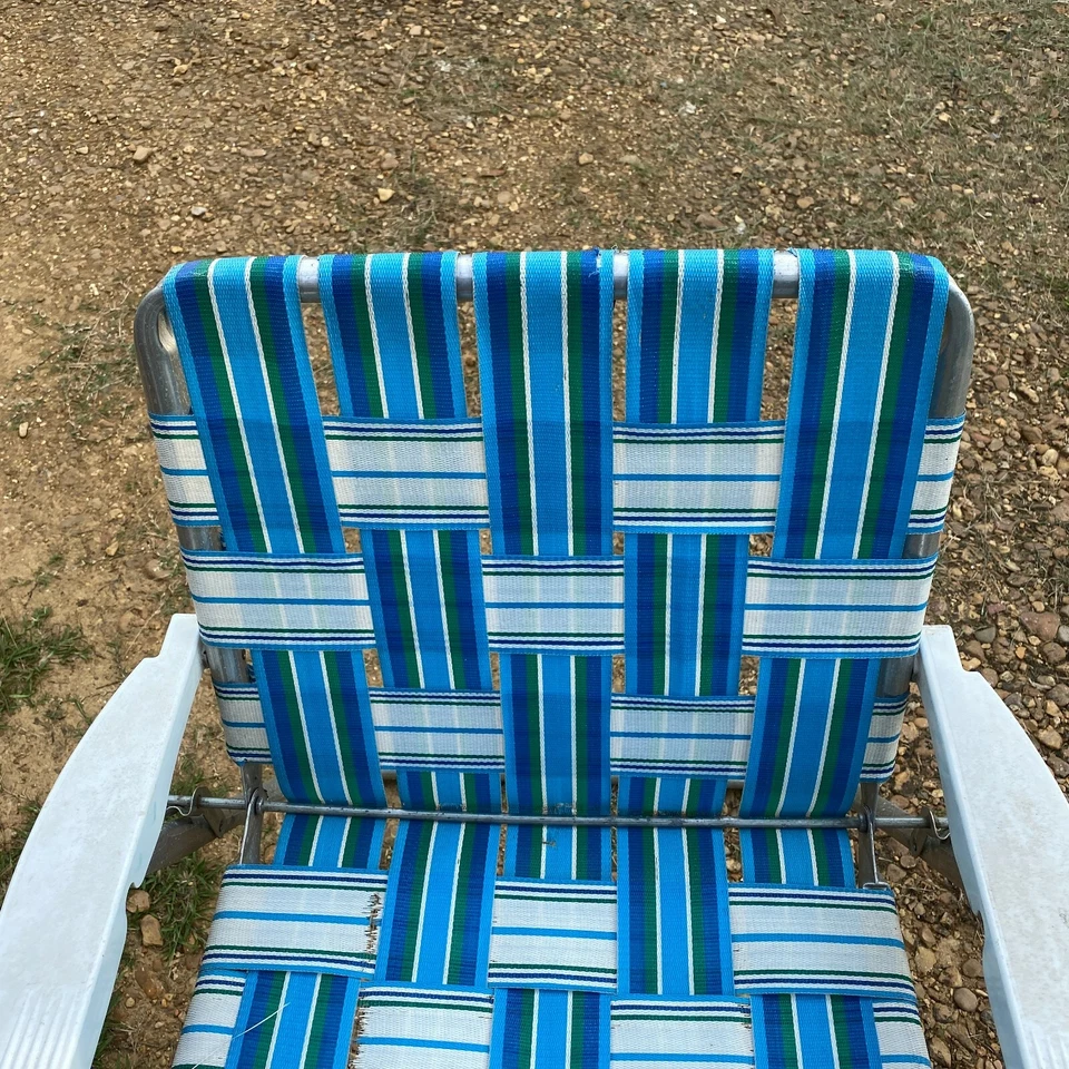 Silla de césped plegable de aluminio vintage azul blanco Foto 4 de 4