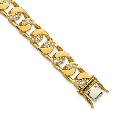 Herco 14K Yellow Gold Polished Diamond Curb 8.5 inch Bracelet Made in Italy