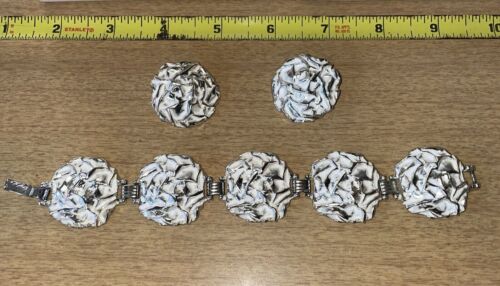 Vintage Sarah Coventry Silver Plate & White Enamel Matching Bracelet & Earrings