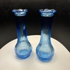 2 Blue Randall Glass Bud Vases 6”