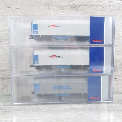 ROCO 77024 - unbenutzt - H0 - ÖBB - 3 Güterwagen RailCargo, Steel - OVP #AU4406
