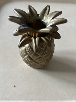 Vintage Brass Pineapple Leaves Candle Holder 3  1/2  Tall