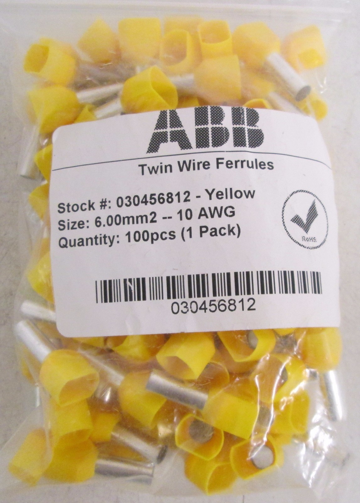 ABB Entrelec 030456812 Twin-Wire Ferrule 6MM2 10AWG (Lot of 100)