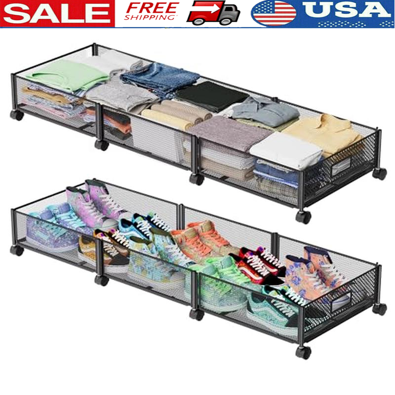 Under Bed Storage Bins with Wheels Large Capacity Easy Assembly Rolling Organizers-image