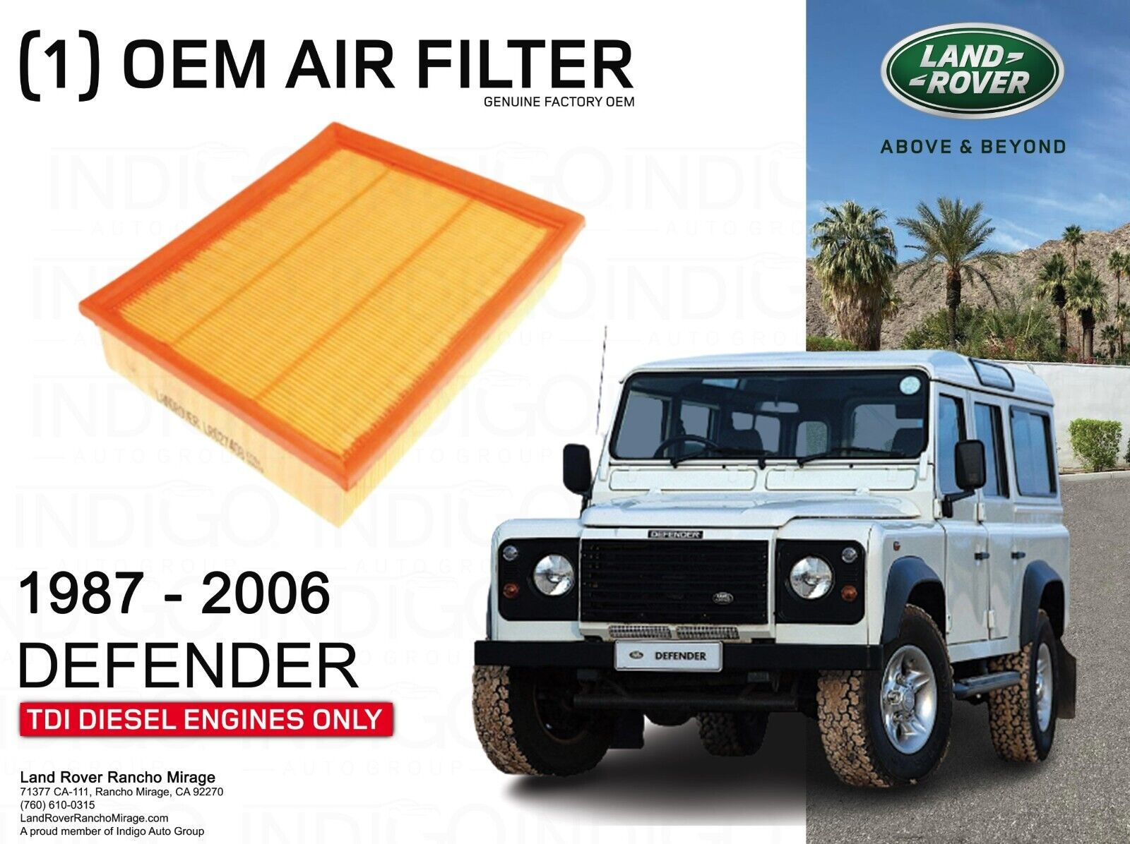 LAND ROVER AIR FILTER 1987-2006 DEFENDER DIESEL-LR027408 GENUINE FACTORY OEM