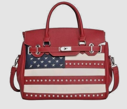 MKF Collection USA Vegan Leather Shoulder Bag - American Flag Print, Top Handle Satchel Purse - View #3