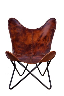 Antique leather butterfly chair Leather accent chair BKF living room Folding
