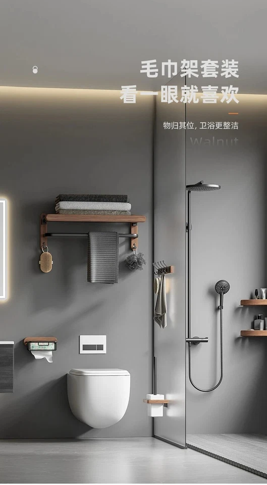 Wall Mounted Shelf and Towel Racks , Metal Towel Holder and Wooden Shelf - Image 2 of 4