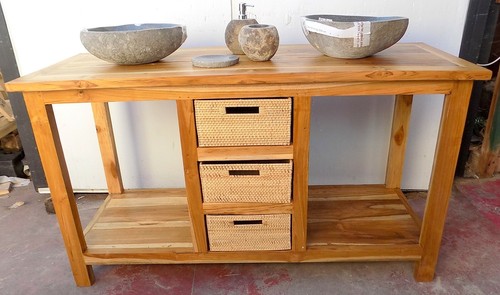 Mueble baño maciza con cestas EN mimbre CMS 140x50x80h | eBay