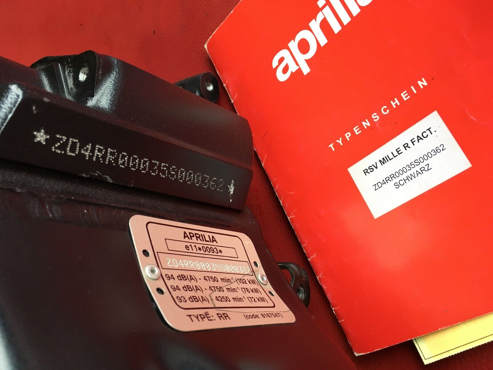 A11 Aprilia RSV Mille 1000 R Factory Rahmen Brief Typenschein aus Österreich