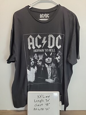 AC/DC Highway To Hell Classic Rock Band Graphic Tee Black S/S Men's 2XL Gray