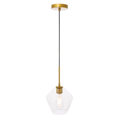 Living District Gene 1-Light Mid-Century Metal Pendant in Brass and Clear - Picture 3 of 7