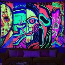 ARTCREATOR Black Light Art Halloween Wall Decor Trippy Blacklight Horror Face Ta