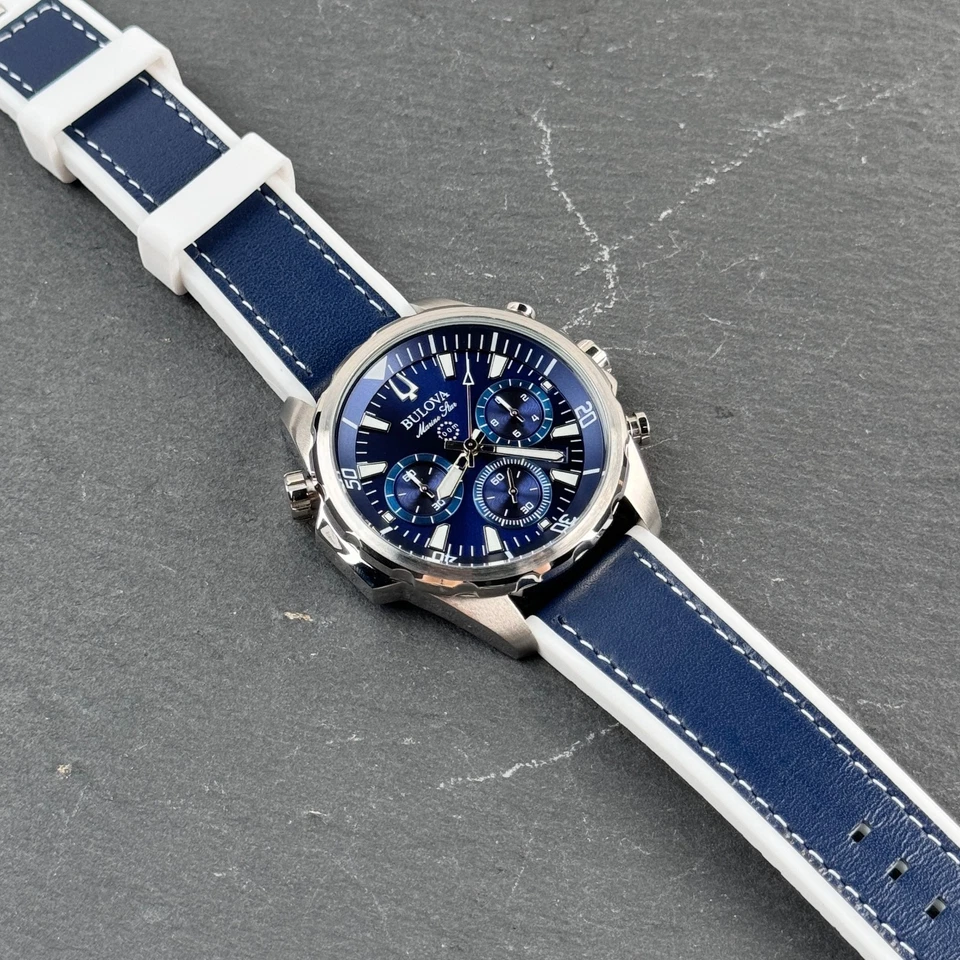 Bulova Marine Star Chronograph Blue Dial Silicone Strap Quartz Mens Watch 96B287 - image 4 of 4