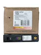 Square D HOM115PDF Homeline, 15A, 1P, 120V~ GFCI, Plug On Circuit Breaker