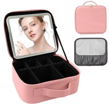 Travel Makeup Bag with LED Mirror Makeup Case with Light Up Mirror ... Fast Ship