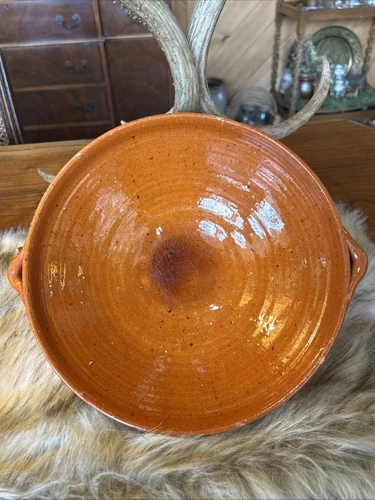 Early Jugtown Ware Pottery Serving Bowl Orange Rust Glaze Vintage