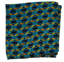 NWOT Italo Ferretti Teal Yellow Navy Geometric Silk Pocket Square Italy 14"