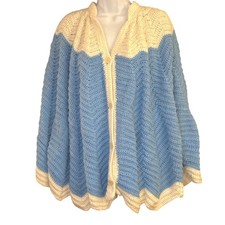 Vintage Handmade Crochet Chevron Poncho Cardigan Cottagecore Coastal Grandma