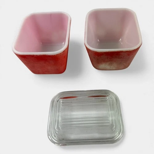2 Vintage Pyrex #501 Flamingo Pink Refrigerator Dishes 1 Lid