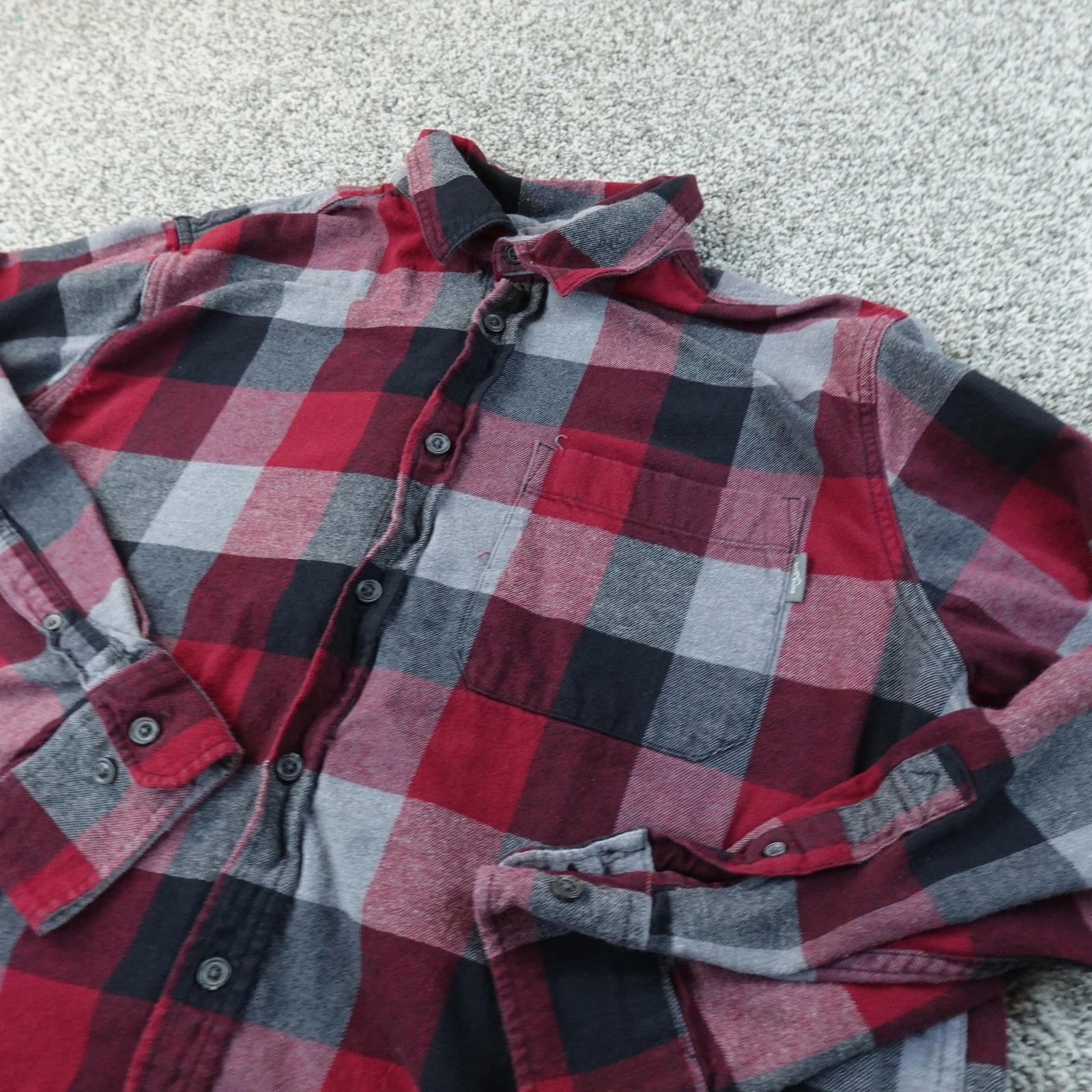 Eddie Bauer Shirt Mens 2XL Red Gray Plaid Flannel Button Up Long Sleeve Outdoor
