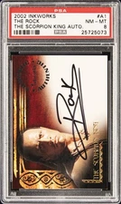 2002 INKWORKS THE SCORPION KING AUTO #A1 THE ROCK PSA 8 AUTO