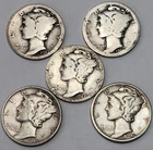 Mercury 90% Silver Dimes - Lot Of 5 - Mixed Dates / Mints - See Photos - M-5U