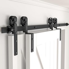 6FT Bypass Sliding Barn Door Hardware Kit, Combination Track Mode Sliding Doo...