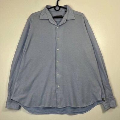 Corneliani Hemd mit Knopfleiste Blau Muster Luxus Italienisch Herren Größe XL