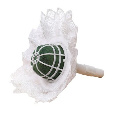 White Bride Bouquet Holder DIY Foam Handle Lace Trim Wedding Flower Decor