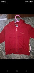BOSS Sweat à capuche zippé rouge logo manches longues uni enfant 68