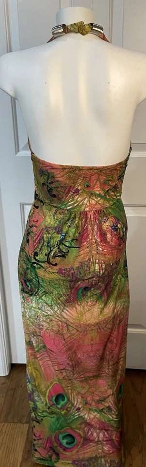 Maxi Vestido Halter Ligeramente Acolchado Christina Love Diseño Pavo Real Talla Pequeña Foto 2 de 4