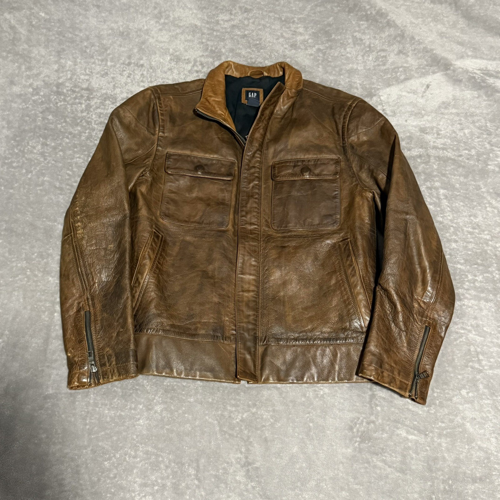 GAP Brown Leather Trucker Jacket Men’s Size Medium EUC