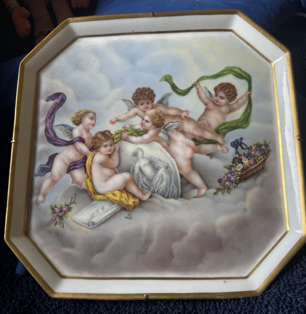 Deux Plaques Anciennes En Porcelaine - Enfants Et Fées - Chalcographie XIXème - Ovales