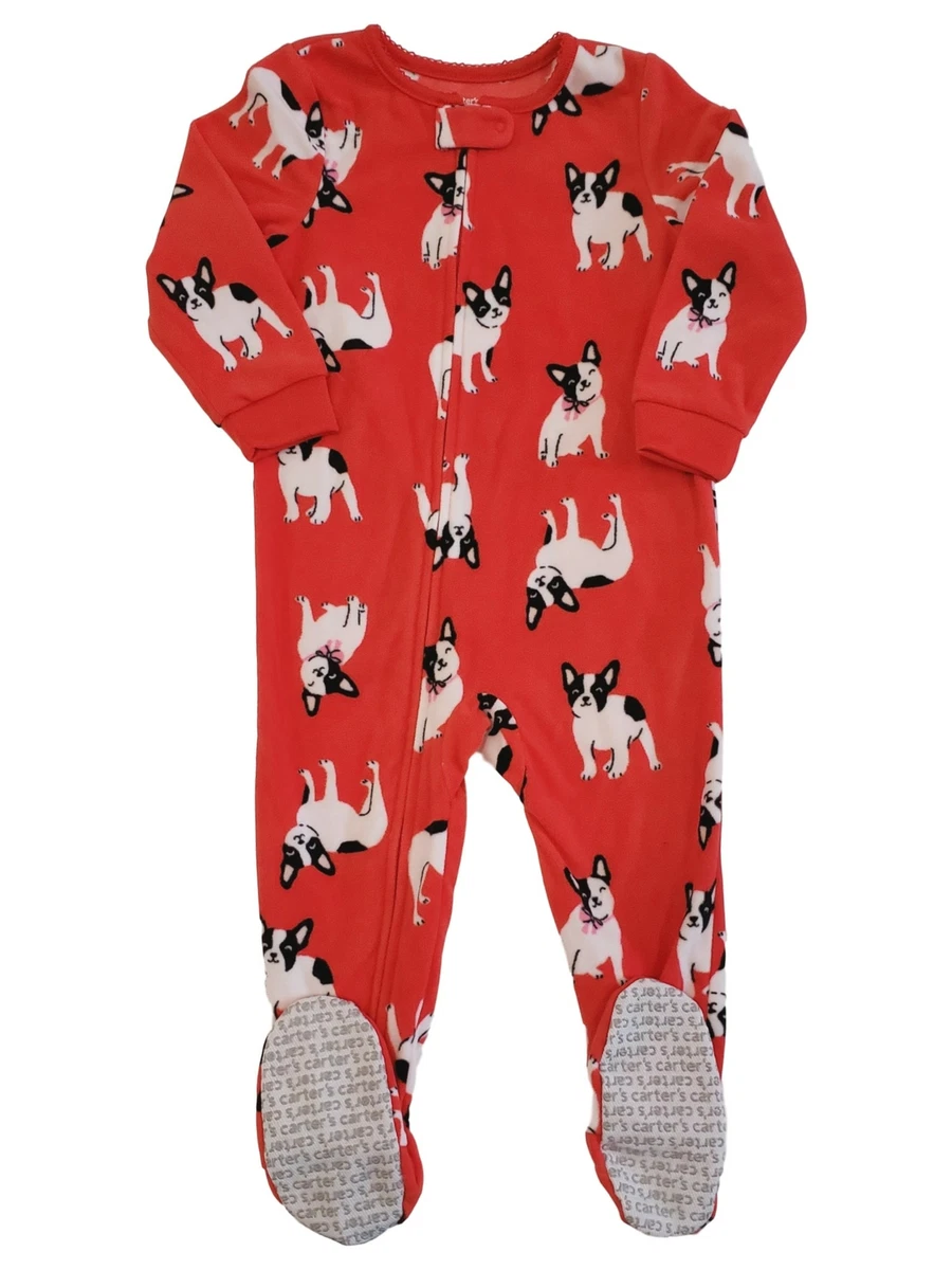 Carters Infant Toddler Girl Red Dog Pup Print Fleece Footie