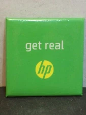Hewlett Packard Get Real HP Logo Pin Green Square Advertising Campaign Button