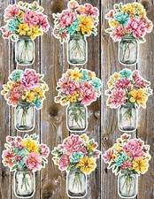 Flower Jar Die Cut Vinyl Stickers Set Scrapbooking Laptop Water Bottle