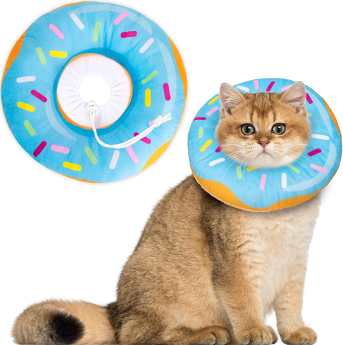 Cat Cone Collar Soft, Cat Recovery Collar for Wound Healing Cute Cat Donut Adjus